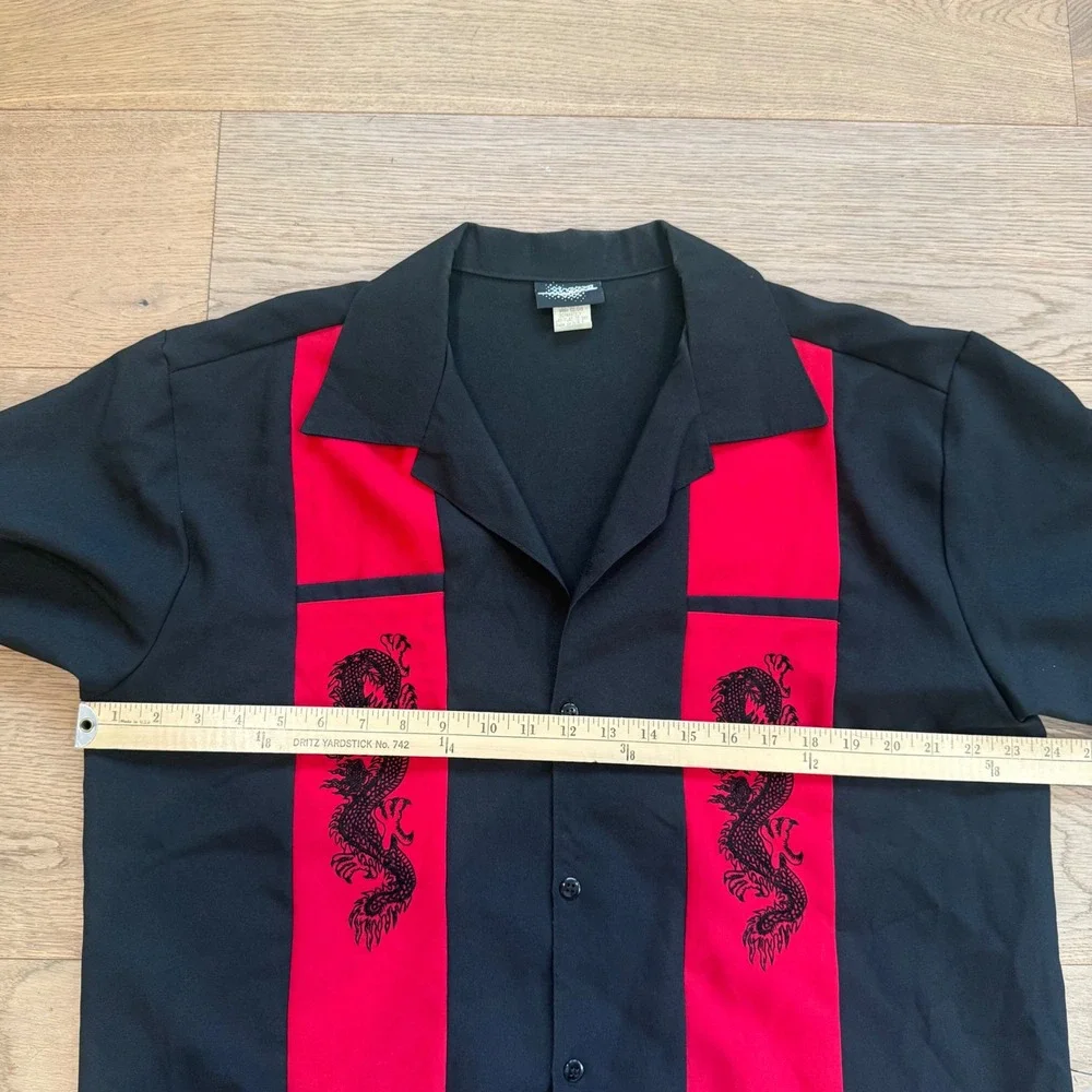 Vintage Hoax Dragon Bowling Shirt Mens Large Black Red Embroidered USA‎